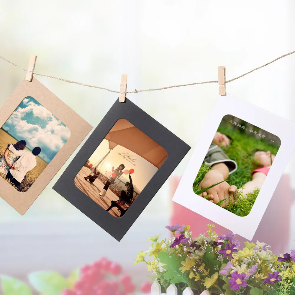 

10 Pcs 3Inch DIY Kraft Paper Photo Frame Hanging Wall Photo Picture FrameAlbum+Rope+Clips Set For Family Memory Frame Decoration