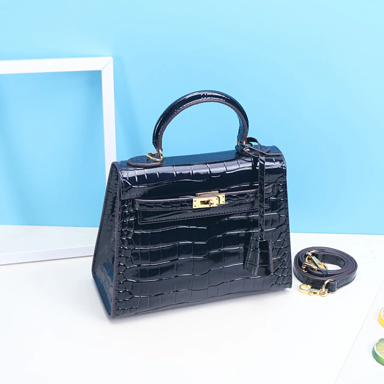 

Alligator second generation Kelly bag fashion personality portable messenger bag women's 2021 new leather shoulder bag