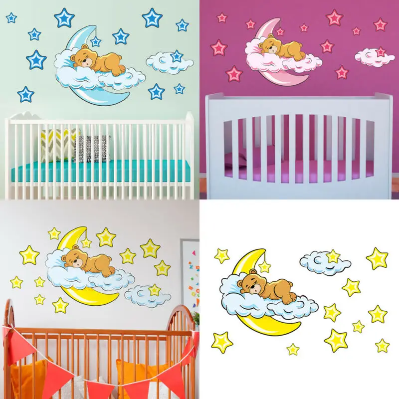 Симпатичные луна звезда медведь настенная наклейка в детскую для детской