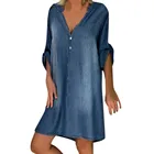 Платье Sagace, женские летние повседневные джинсовые длинные платья с V-образным вырезом для вечерние, платье с рукавом средней длины, платья для женщин 2020, платья