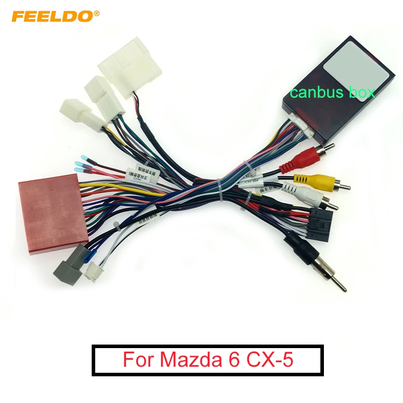 FEELDO-arnés de cableado de Audio para coche, adaptador de cable de instalación estéreo de 16 pines con caja Canbus para Mazda 6 CX-5