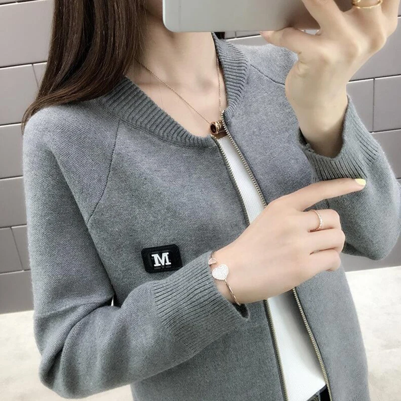 Women Cardigan Fashion Autumn Casual Long Sleeve zipper Short Knitted Sweater Coat For LADY knit Jacket Tops |