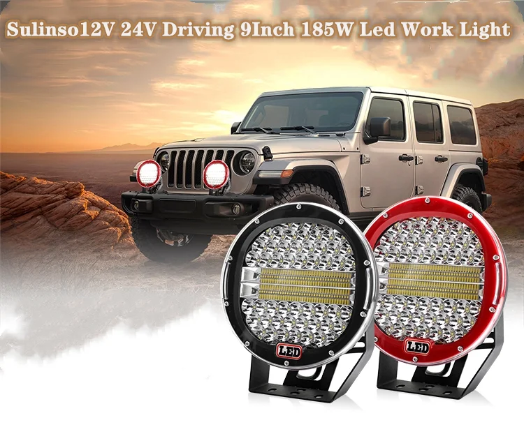 High Power Auto Lighting System Led driving Light,256w round Off Road 12V 24V 9 Inch 185W Led Work Light for Jeep Truck 4wd 2pcs
