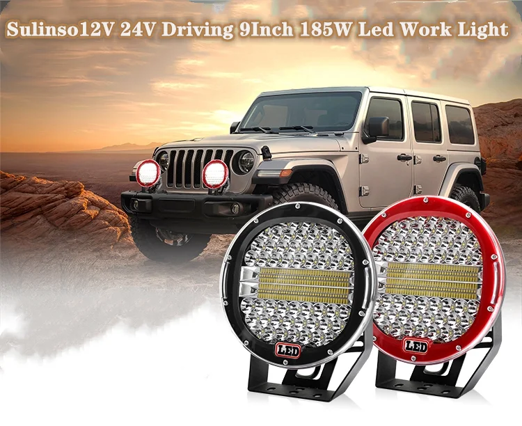 

High Power Auto Lighting System Led driving Light,256w round Off Road 12V 24V 9 Inch 185W Led Work Light for Jeep Truck 4wd 2pcs