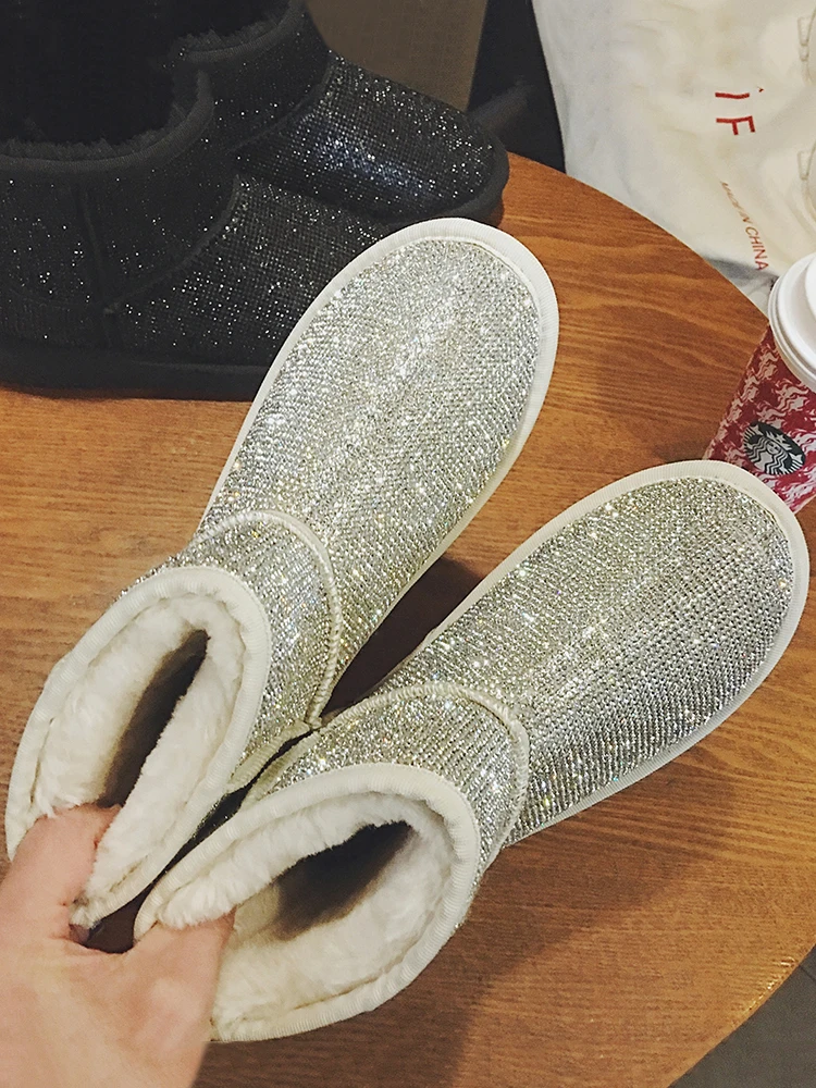 

Hot Sale Women shoes, snowy boots, women's Short boots, diamond shiny sequins, thick wool warm cotton boots