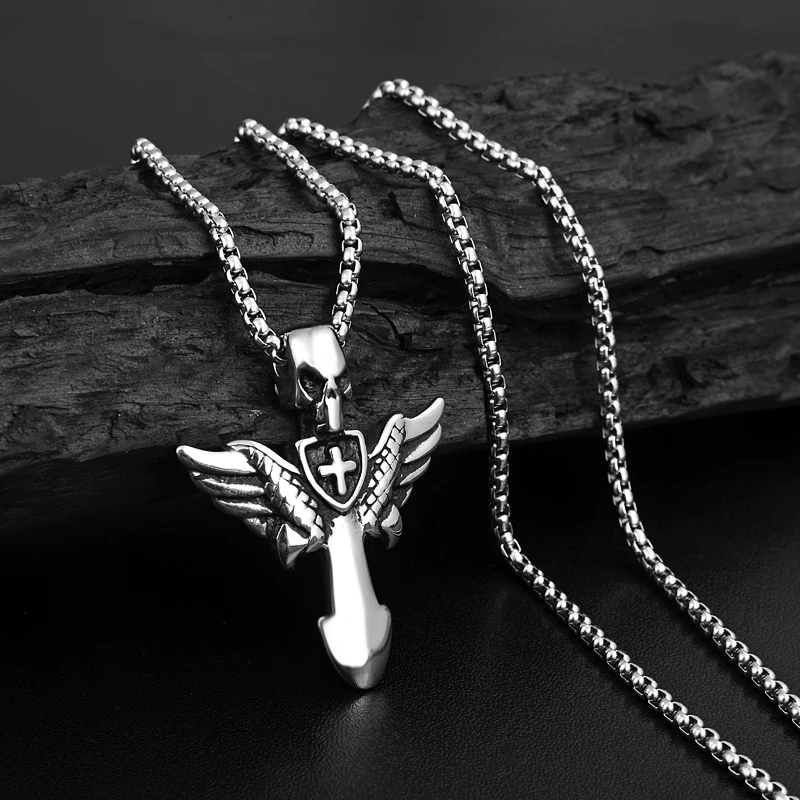 Мужское винтажное ожерелье Valily из нержавеющей стали в стиле панк с ангельскими