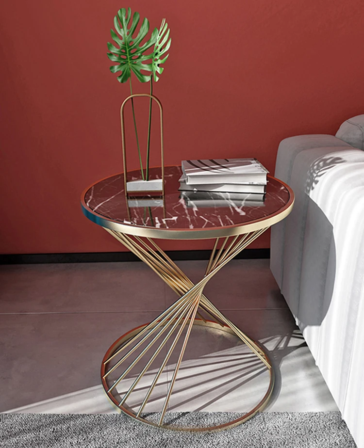 

Nordic net red creative round small coffee table simple marble sofa side bedside table light luxury corner