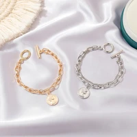 retro bracelets carved coin head bracelet bangle bohemian circle queen thick chain tassel pendant bracelet women jewelry gift