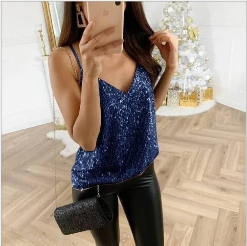 Wipalo S-5XL Plus Size Bronzing Strap Top Casual Sling Vest Women V Neck Basic Cami Sleeveless Women'S Summer Tank Tops | Женская