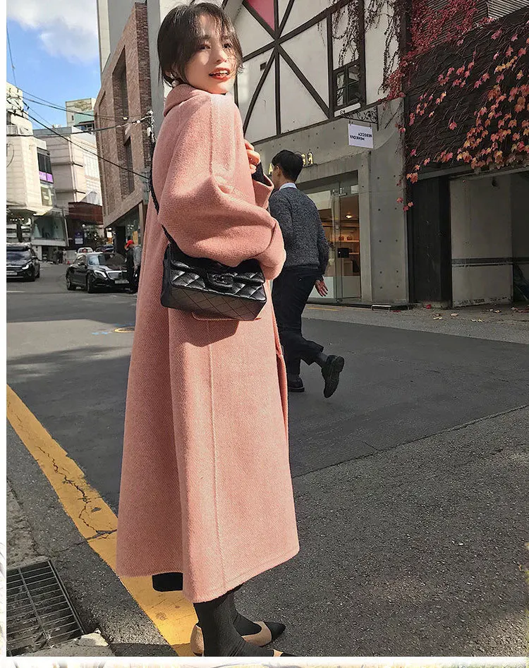 Женские кашемировые шерстяные пальто розовое осенне-зимнее мода 2019 длинный