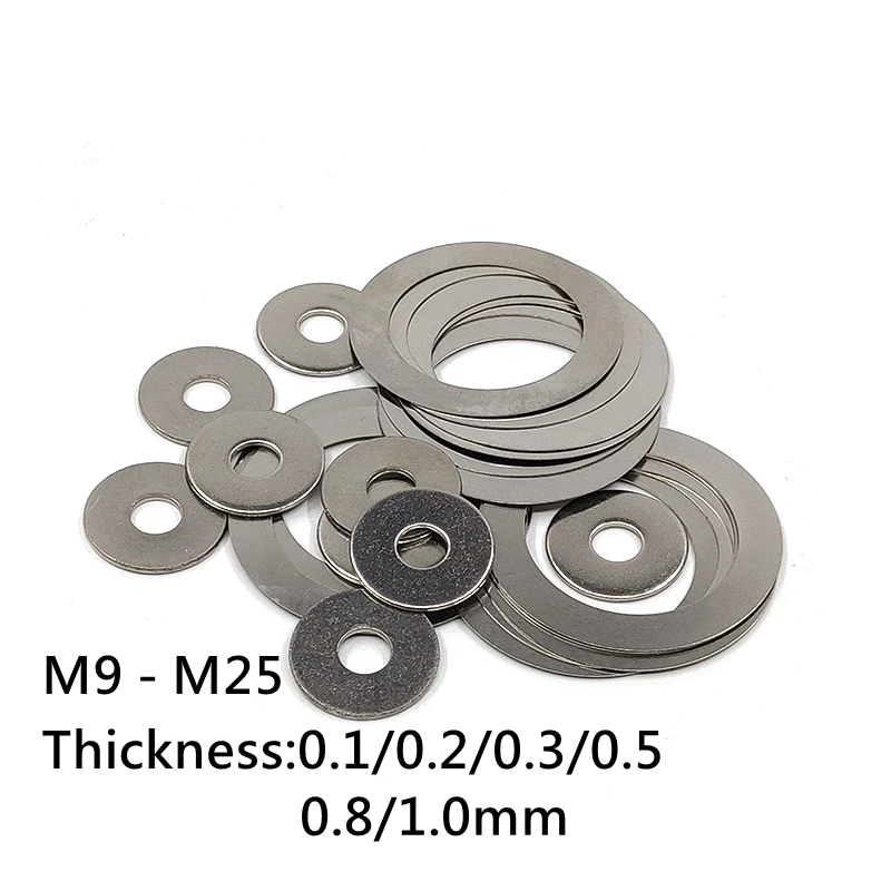 

10pcs M9 to M25 DIN988 304 Stainless Steel Ultra Thin Flat Washer Adjusting Ultrathin Shim Plain Gasket Thick 0.1 0.2 0.3 0.5mm