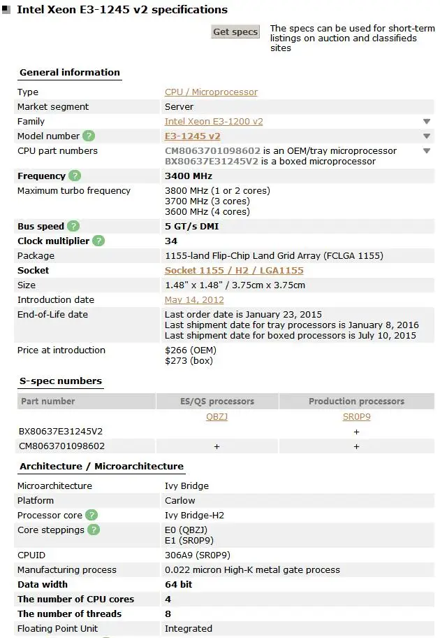 Четырехъядерный процессор Intel Xeon E3-1245 V2 3 4 ГГц LGA 1155 8 Мб E3 1245 SR0P9 77 Вт протестирован