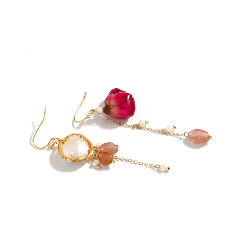 Yhpup Rose Flower Natural Stone Dangle Earrings Exquisite Romantic Elegant Christmas Gift for Women Party Jewelry New | Украшения и