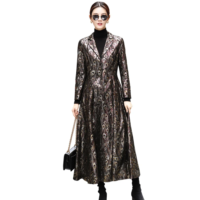 Женская винтажная куртка из овчины пальто 100% натуральной кожи с принтом в