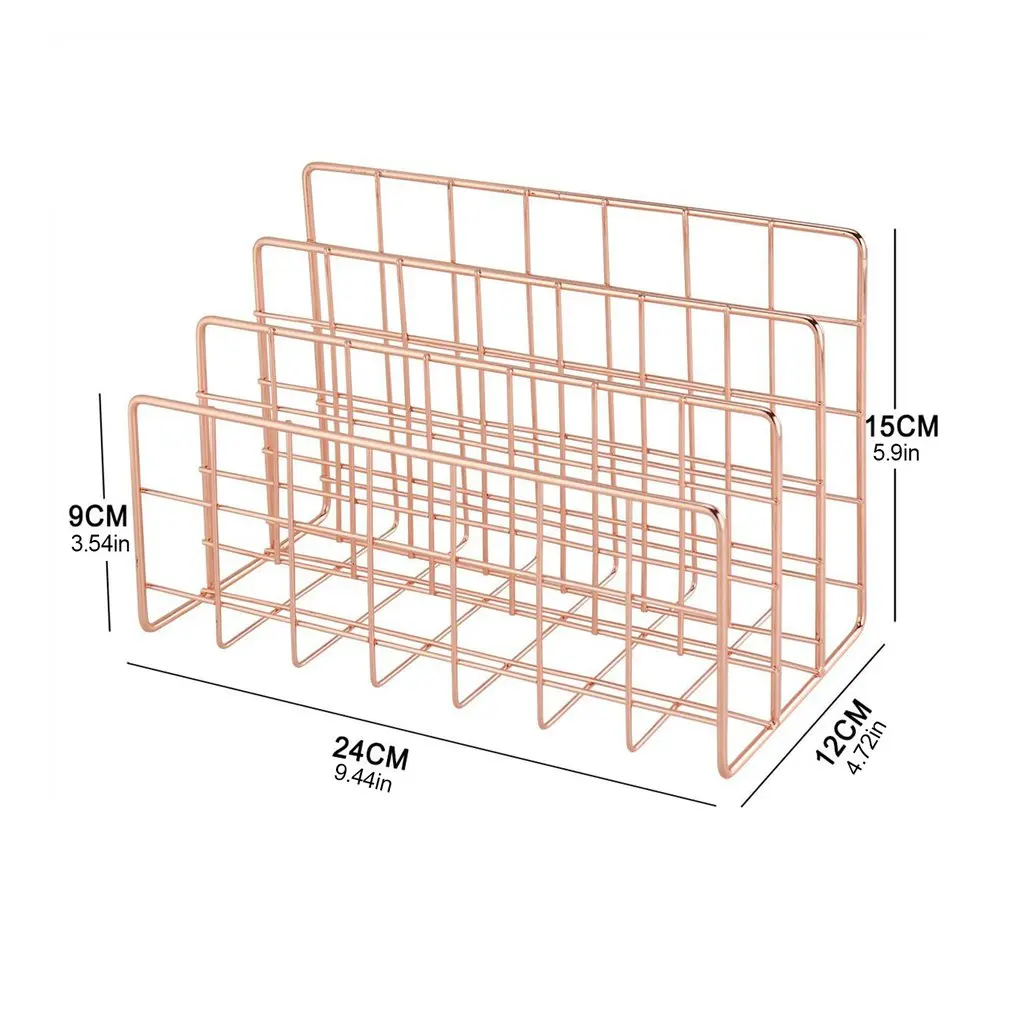 

Wrought Iron Metal Three Grid Bookshelf Creative Book Stand Holder Desktop Decoration File And Book Organizer