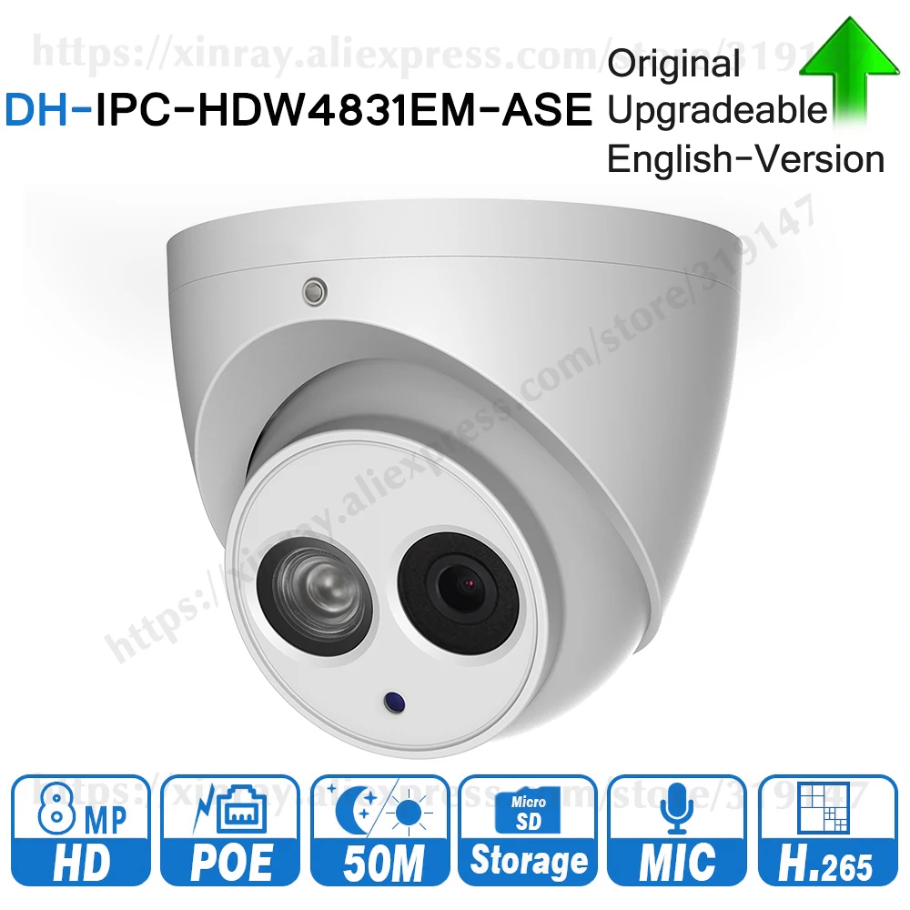Dahua IPC HDW4831EM ASE оригинальная купольная ip камера 8 Мп H.265 WDR с микрофоном 50 м IR SD слот