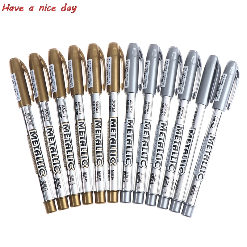 

6Pcs Gold Silver Epoxy Resin Drawing Pen Gold Leafing Point Pen Marker