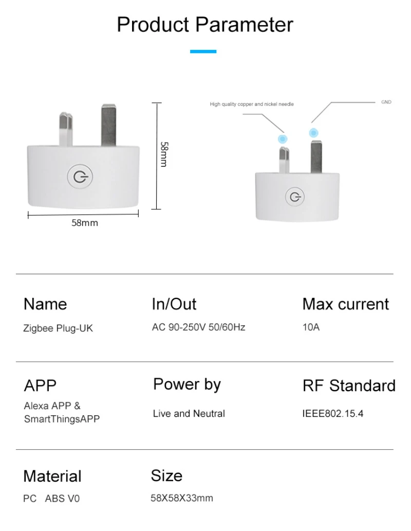 Смарт розетка ZigBee дистанционное управление через приложение для Alexa/SmartThings