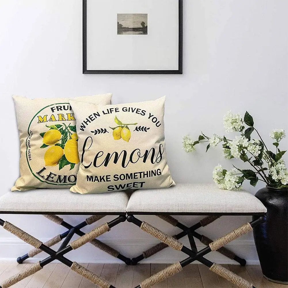 

45*45cm Summer Style Lemon Truck Pillows Sofa Cushion Cover Flowers Decorative Home Pillows Decor Cover Linen C0I4