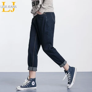 Женские свободные джинсы LEIJIJEANS, однотонные шаровары полной длины со средней талией, 2 цвета, модель большого размера 40-120 кг на весну и лето