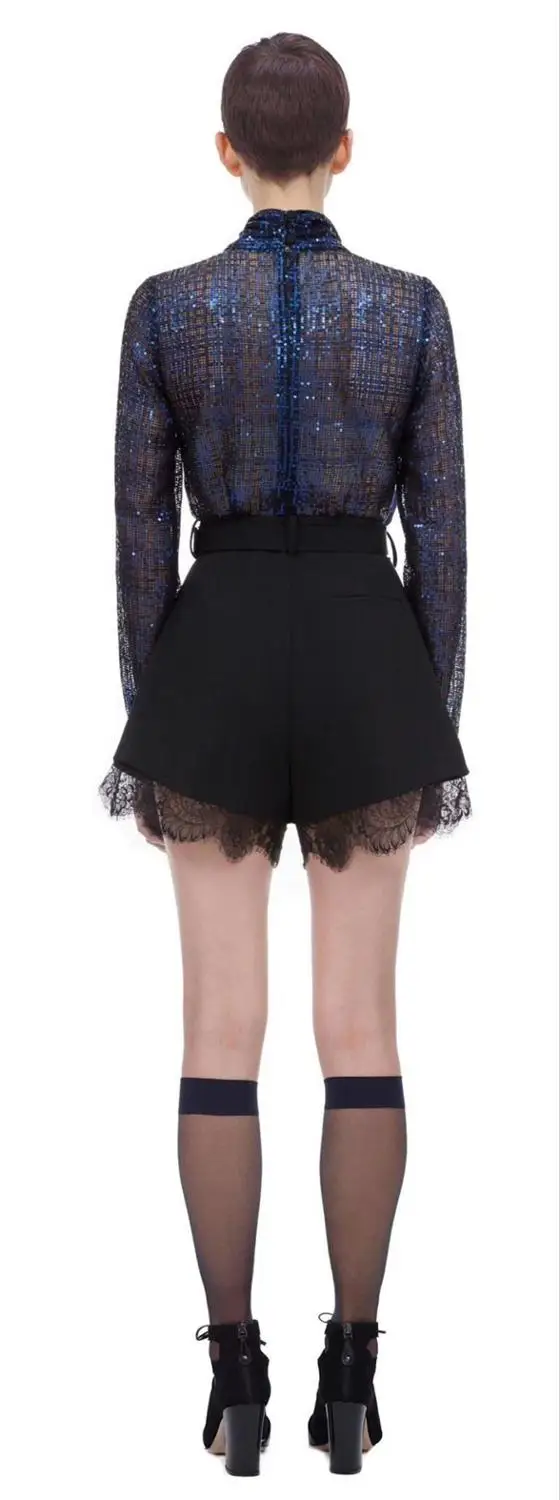 Осень новое поступление черные шорты с поясом высокого качества
