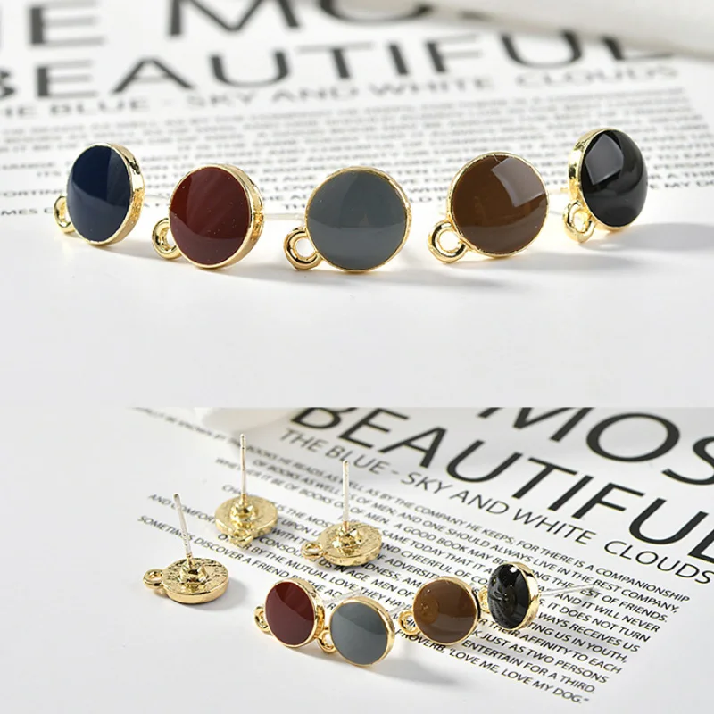 

10Pair DIY Morandi Color Alloy Drop Oil Process Female Earring Setting Tray Sliver Needles Round Tray Wholesale Manual Material