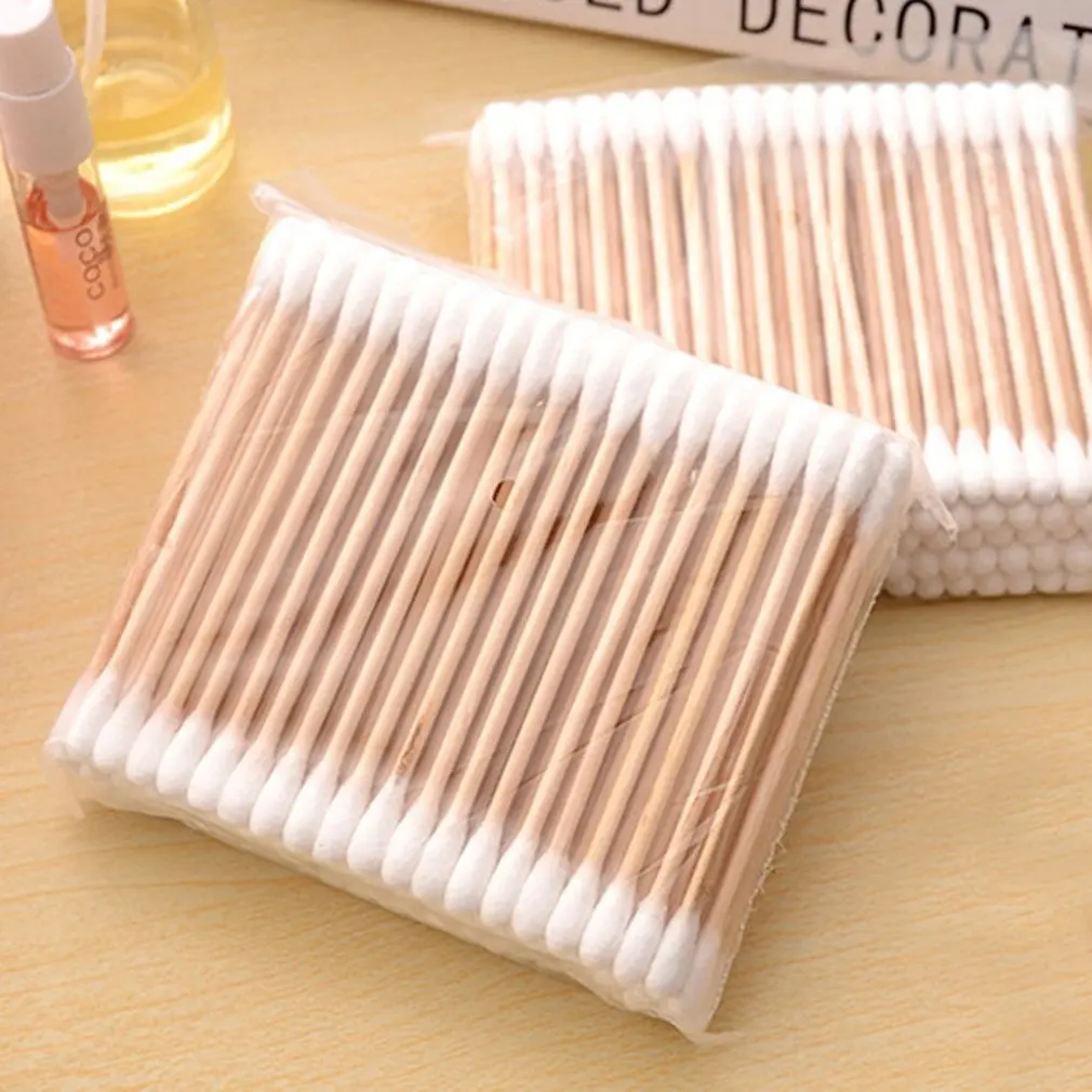 300/100pcs Disposable Wooden Handle Cotton Swab Makeup Supplies Jewelry Clean Double Head Swabs Ear Nose Cleaning Tools - купить по
