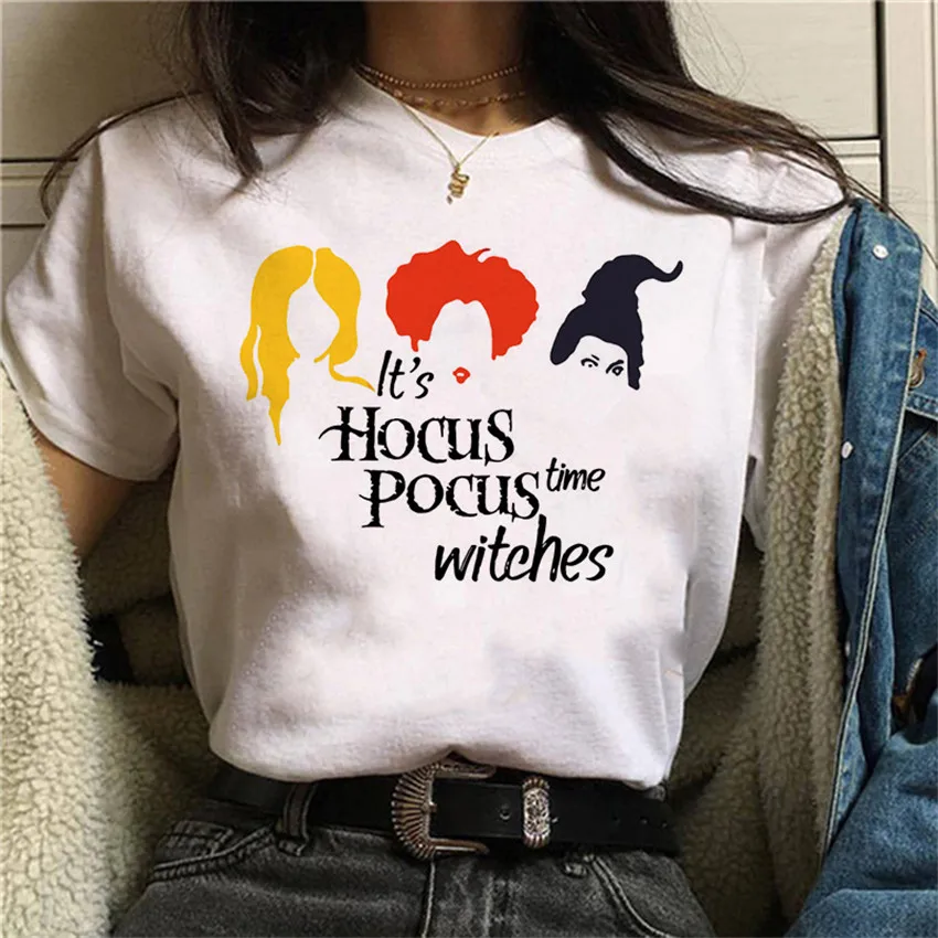 Hocus Pocus Shirt Halloween Day Tee shirt female Squad Design T women Short Sleeve Plus Size Women Clothes | Женская одежда