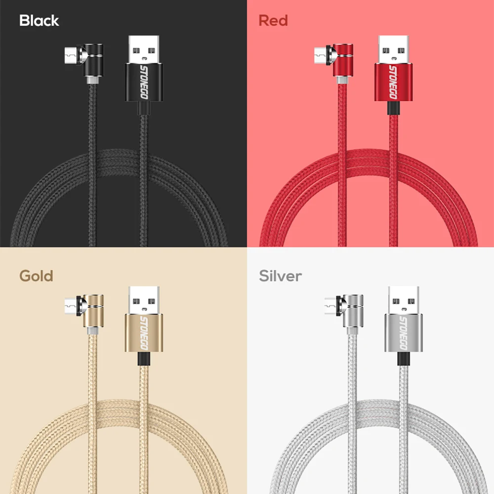 STONEGO светодиодный магнитный Micro USB кабель 90 градусов L Форма Магнит USB зарядное устройство кабель для Micro USB порт и разъемы 1 м 2 м 3 м