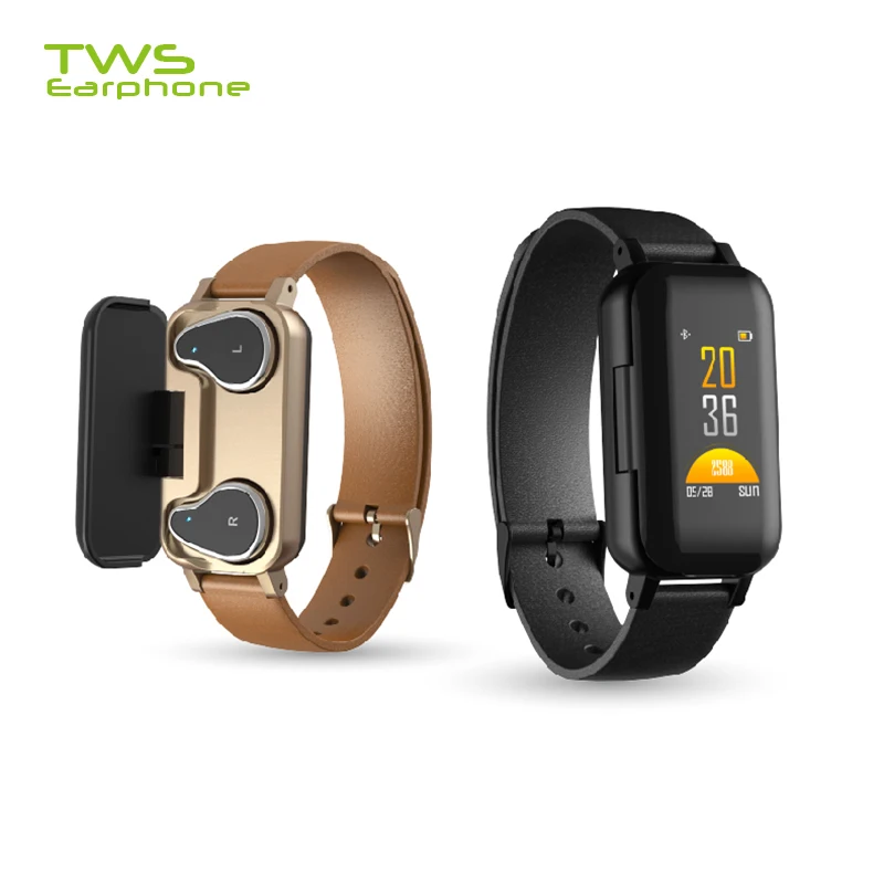 TWSearphone T89 HD LED Смарт-браслет для мужчин Bluetooth гарнитура 2-в-1 IP67 водонепроницаемые