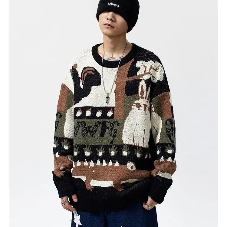 

Винтажный Кардиган, Свитер оверсайз, новый мультяшный вязаный свитер в японском стиле Харадзюку, пуловер в стиле хип-хоп, уличная одежда, св...