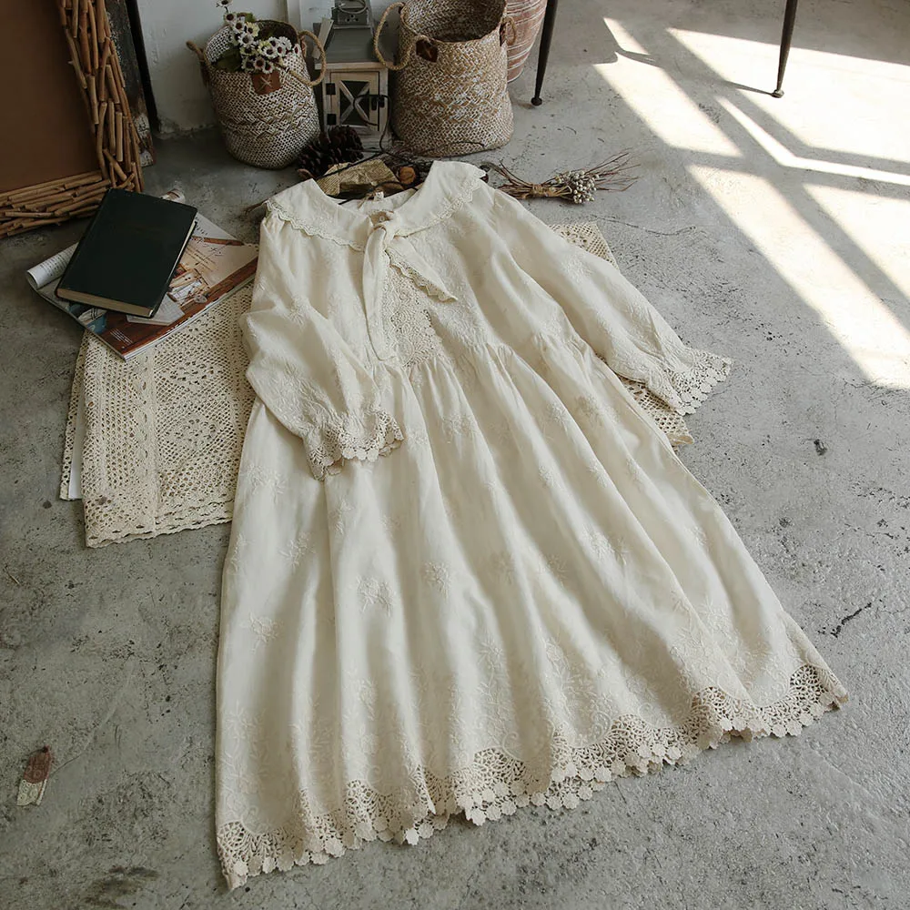 Lamtrip осенний хлопковый галстук с вышивкой воротник Питер Пэн средней длины