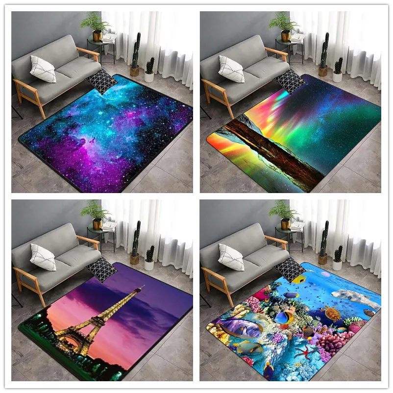 Яркий ковер с искусственным изображением красочного северного сияния, тропической рыбы и 3D узора для детской комнаты.