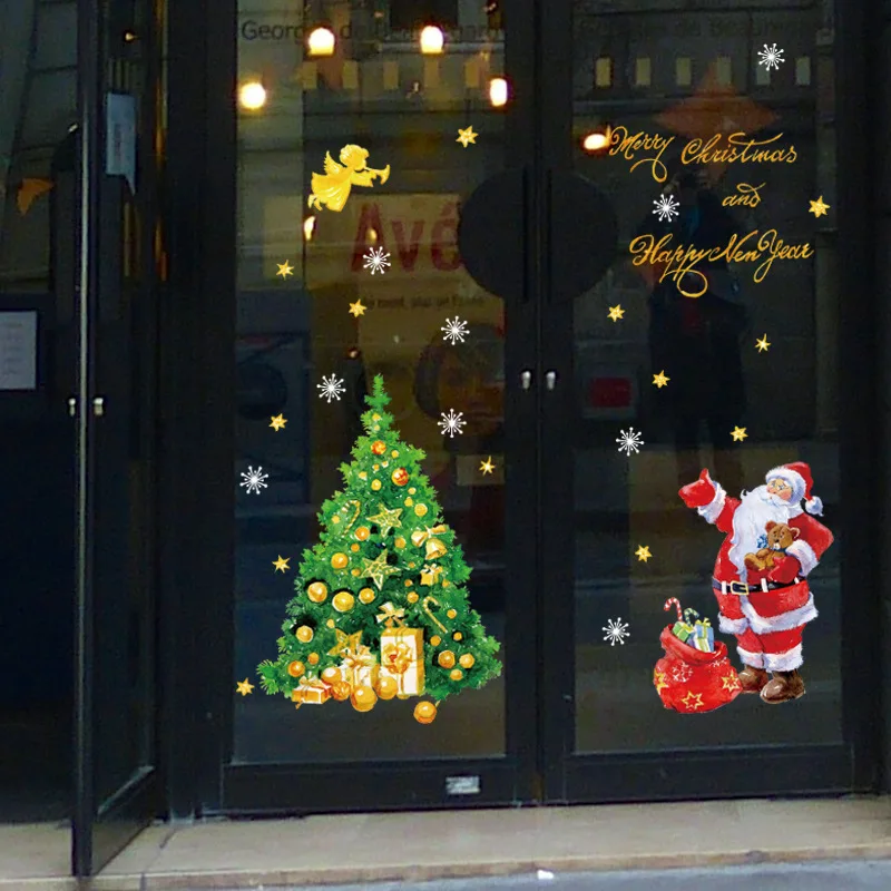 

Christmas Decoration Stickers Storefront Glass Wall Stickers Storefront Scene Holiday Santa Tree Wall Sticker Living Room Decor