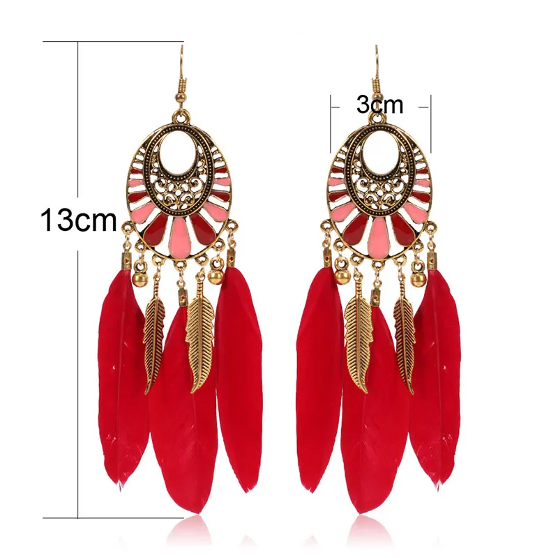 

Colorful Enamel Long Feather Earrings for Women Geometric Oval Round Charm Tassel Earrings Hanging Indian Ethnic Earings Jewelry