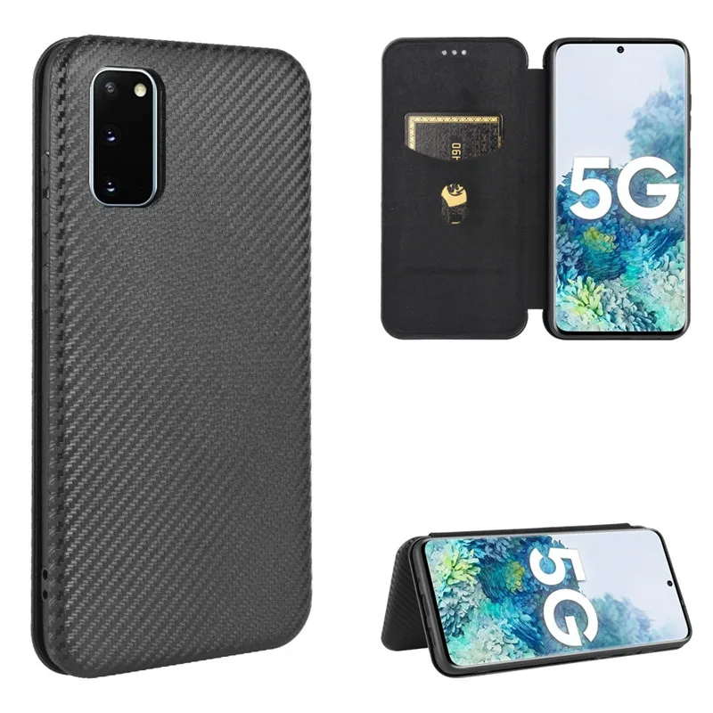 

2021 For Samsung Galaxy S20 5G Case Fashion Carbon Fiber PC Hard Card Holder Slim Leather Case for Samsung S20 5G Wallet Flip Co