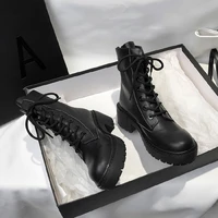 new fashion european style black ankle boots flats round toe black rear zipper boots women platform pu leather shoes