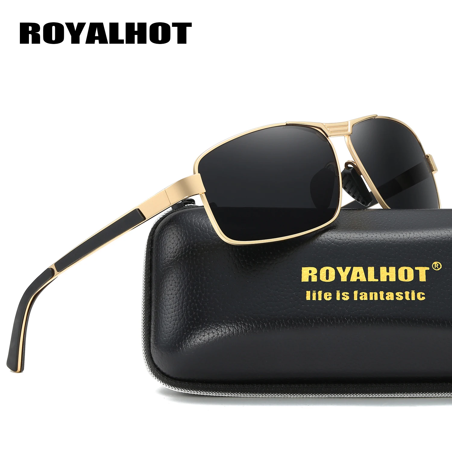RoyalHot мужские Wo поляризационные сплав Прямоугольная оправа солнцезащитные очки