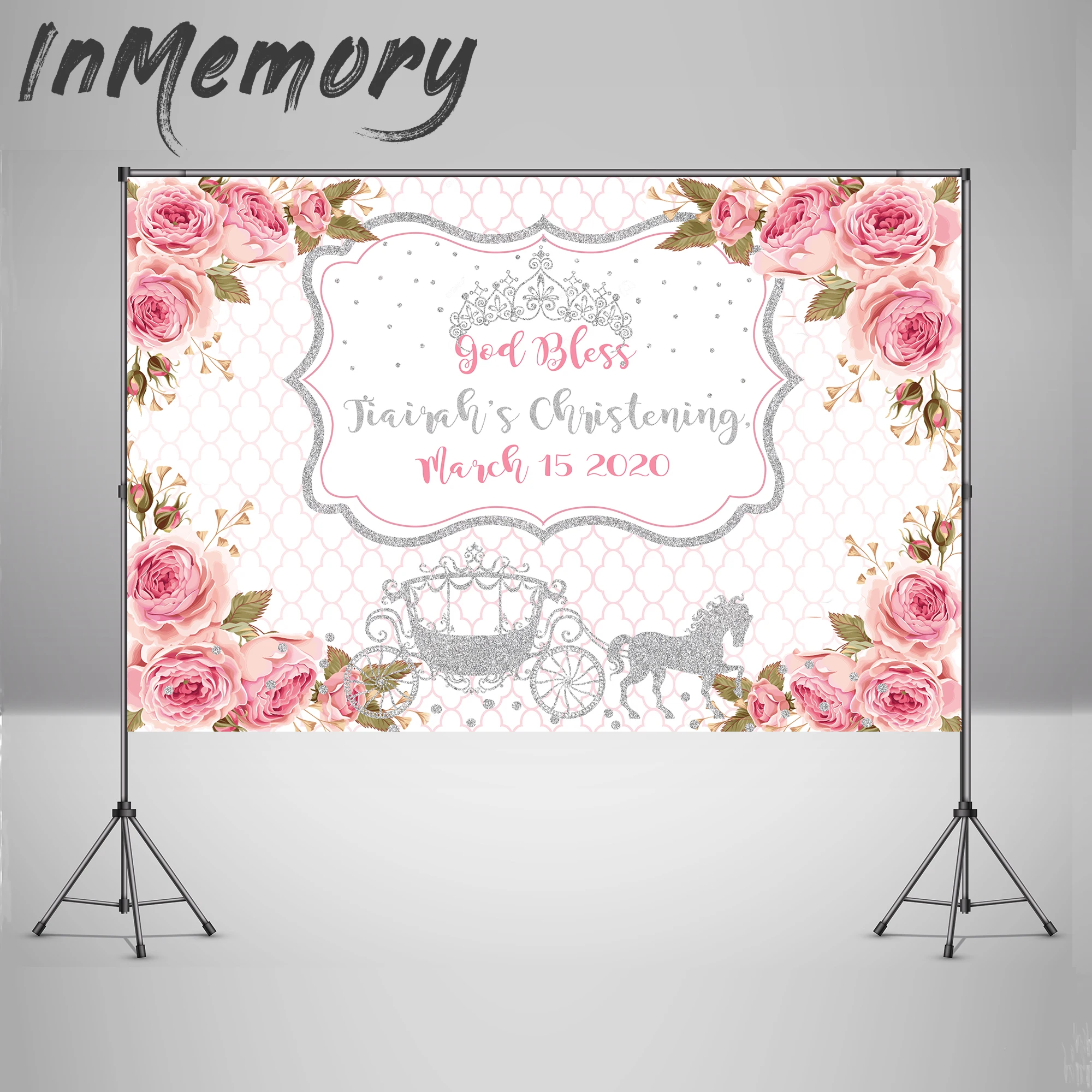 God Bless Photography Backdrop Custom Communion baby for Photo Studio Pink Flower Carriage newborn photocall boda 7x5ft | Электроника