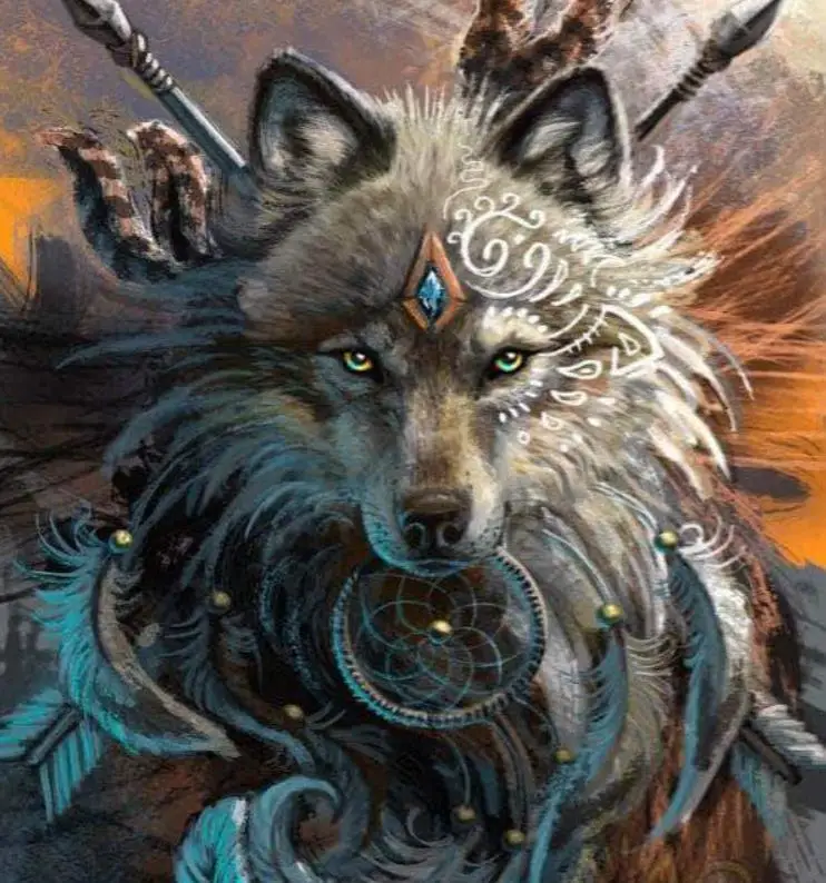 Алмазная живопись вышивка сделай сам полностью волк из индийских перьев кубик