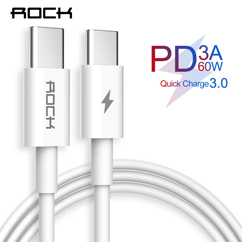 Кабель ROCK USB Type C к для Samsung Galaxy S9 Plus Note 9 поддержка PD 60 Вт QC4.0 3A кабель быстрой