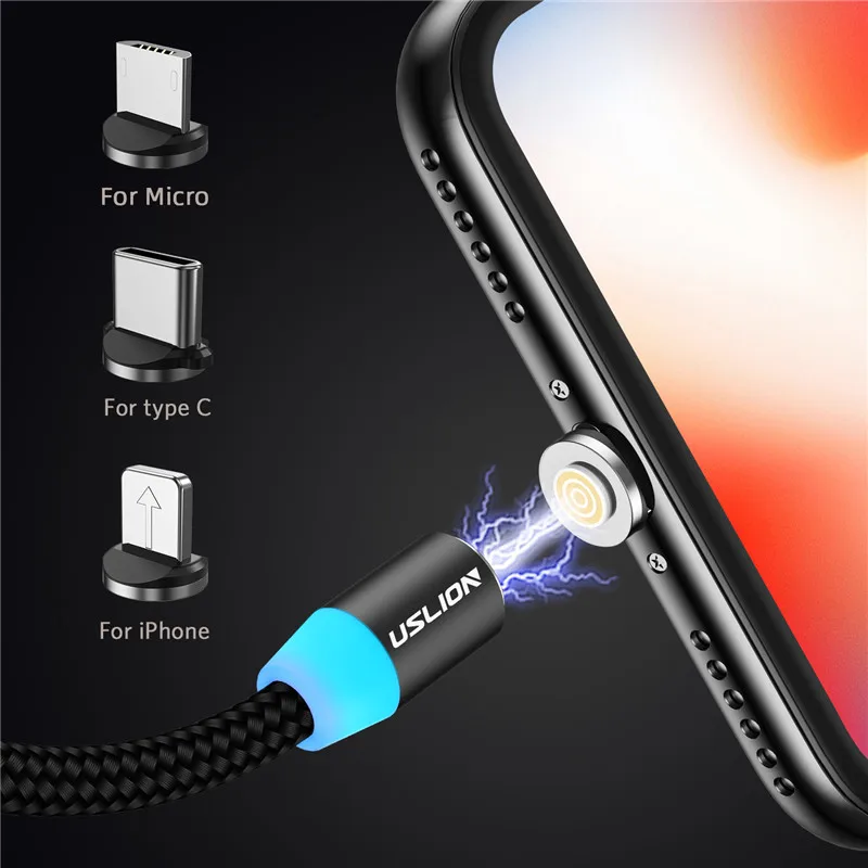 USB кабель USLION 3A для быстрой зарядки и передачи данных iPhone 7 8 Plus XR Micro Type C Xiaomi|Кабели