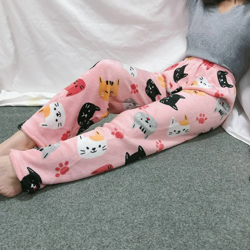 

Winter Women's Plush Pajama Pants Warm Home Pants Cheap Loose Comfortable Elastic Waist Cute Cartoon