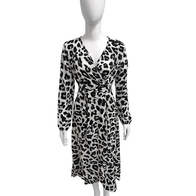 Женское платье с леопардовым принтом v-образным вырезом и высокой талией на