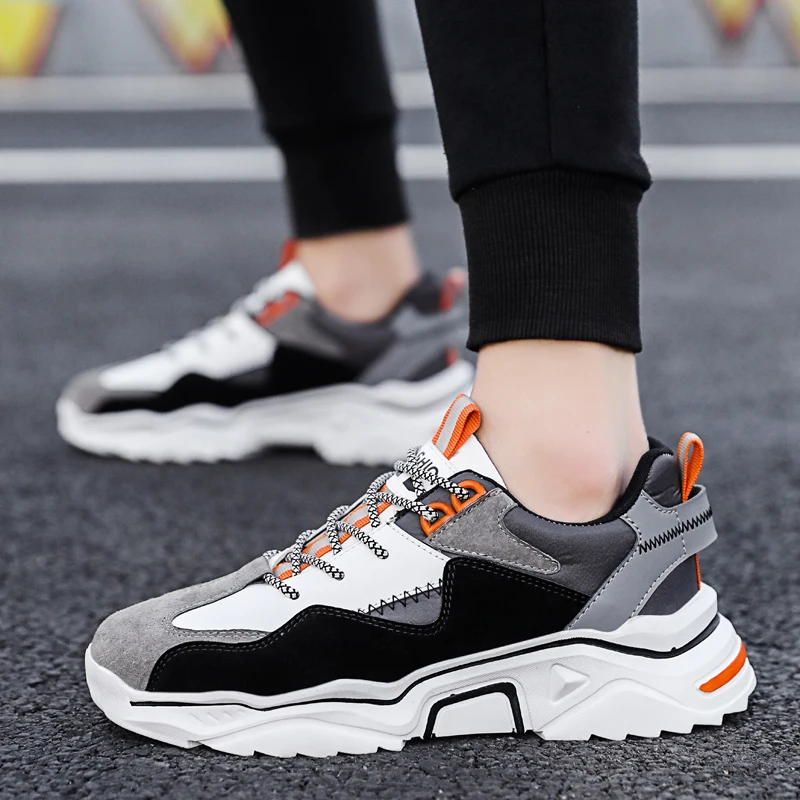 

New Breathable Leather Sneakers Men Casual Shoes Lightweight Outdoor Walking Sport Shoes Soft Sole