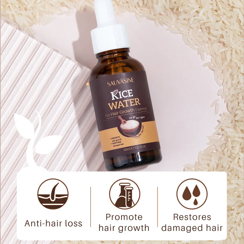 

30ml Rice Water Hair Fast Growth Serum Essential Oil Longer Thicker Promote Growth Restores Damaged Anti-hair Loss Hair Care
