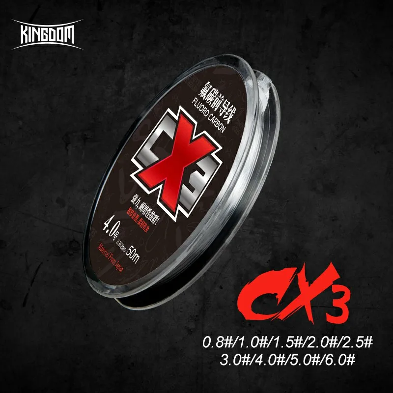 

Kingdom CX3 Fluorocarbon Coating Leader Fishing Line 50M 100% Monofilament Japanese Fiber sinking line carp Fishing Accessories