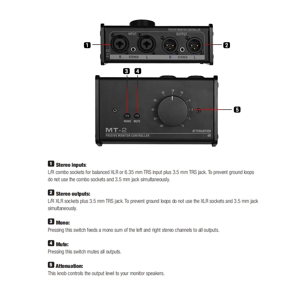 Passive Monitor Controller with XLR 3.5mm Inputs Outputs Supports Attenuation Control Mute Function | Спорт и развлечения