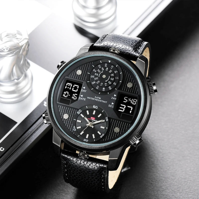 Часы наручные мужские с хронографом водонепроницаемые кожаным ремешком|Мужские