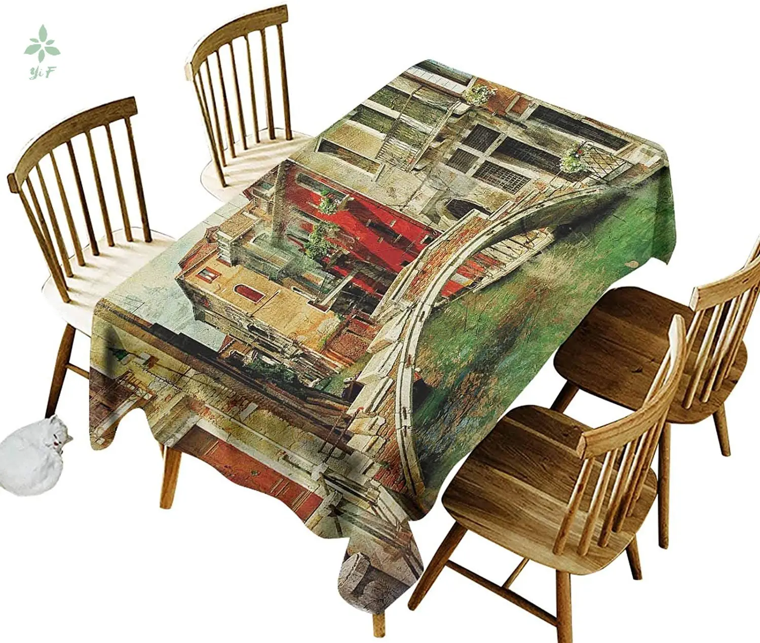 

Venice Rectangular Outdoor Tablecloth Vintage Artwork Painting Style Historic Landscape Artistic Print Suitable For Kitchen